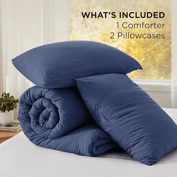 Bedsure Super King Size Comforter Set, Navy Soft Prewashed Bedding for All Seasons, 3 Pieces GentleSoft™ Bed Set, 1 Lightweight Comforter (120"x120") and 2 Pillowcases (20"x36")