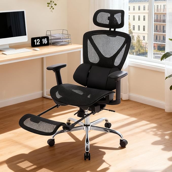 LuxErgo Ergonomic Mesh Office Chair High Back Mesh Computer Executive Desk Chair Home Office Chair with Adjustable Lumbar Support for Office/Gaming/Study, Freely Tilt Lock, Flip-Up Headrest & Armrests