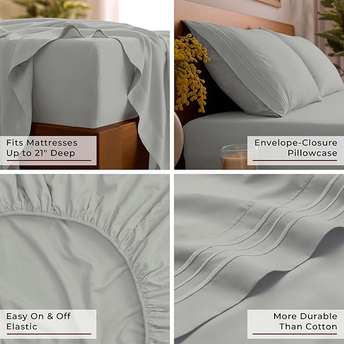 Mellanni Queen Sheet Set - 6-Piece Iconic Collection Bedding, (Including 4 Pillowcases), 21-Inch Extra Deep Pocket, Easy Care, Ultra Soft, Cooling Sheets, Brushed Microfiber - Spa Mint
