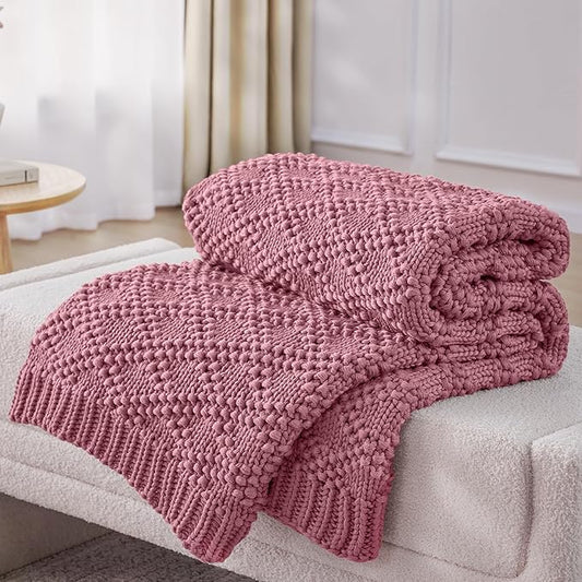 Knitted Weighted Blanket for Adult, Chunky Knit Weighted Throw for Sleep 50"*60" 10lbs, Cooling Breathable Heavy Blanket for Hot Sleepers, Machine Washable Blanket for Room Decor(Pink)