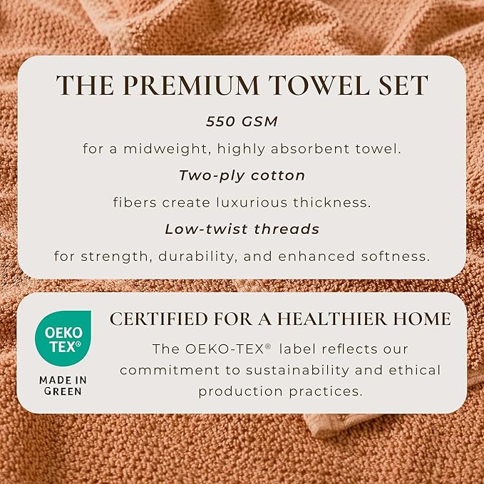 Great Bay Home 100% Cotton 12-Pack 13x13 Wash Cloth - Absorbent, Quick-Drying, Durable Face Towels for Bathroom Decor - Low-Twist, Two-Ply Fibers (Clay)