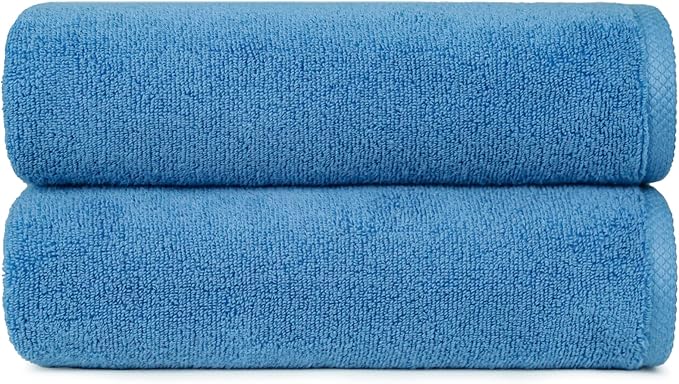 Amazon basics 2 piece Lightweight quick-dry bath towel, 100% cotton, Lake Blue, 54" x 30"