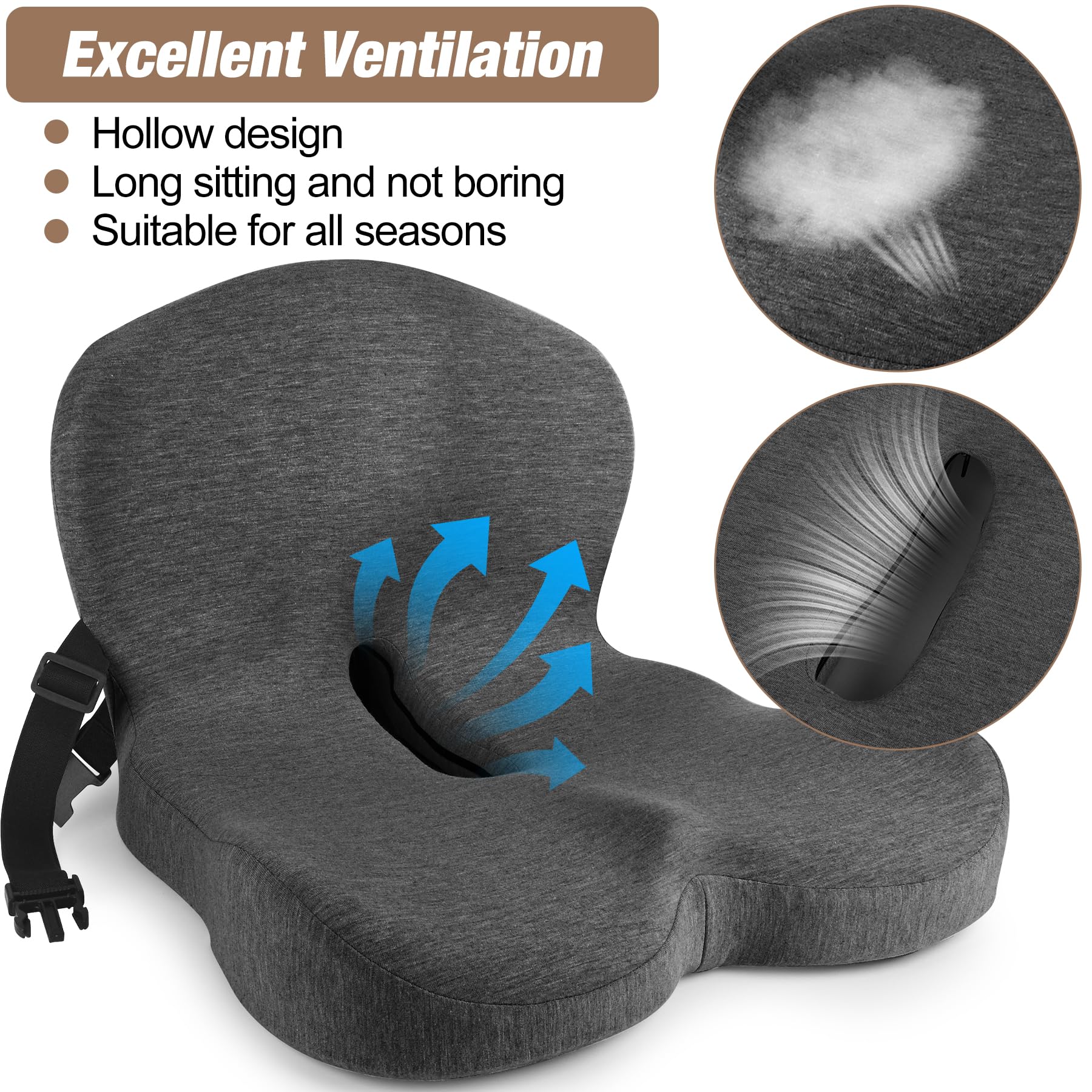 MYFAMIREA Truck Seat Cushion, Memory Foam Trucker Seat Cushion for Truck Driver Long Sitting with Adjustable Strap, Back Support and Pain Relief for Trucker Driving Car Office Chair and Pain Dormly