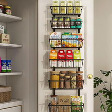 12 Inch Wide Narrow Over The Door Pantry Organizer, Pantry Organization and Storage, Black Metal Hanging Deep Basket Wall Spice Rack Seasoning Shelves, Home & Kitchen Essentials, Apartment