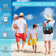 Hillban 4 Pcs Mesh Shower Caddy Portable Large Quick Dry Shower Caddy Basket with Deeper 8 Pockets and 2 Handles Hanging Bag for College Dorm Room(Blue)