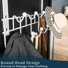 Consumest Over The Door Organizer Hooks, Door Hanger with 9 Coat Hooks & 2 Mesh Basket, Rustproof Back Storage Organizer for Bathroom, Kitchen, Bedroom-White (for 1.76in Doors)