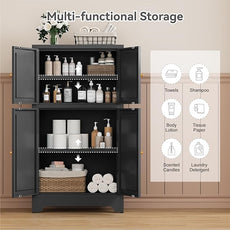 Black Bathroom Floor Cabinet, Metal Storage Cabinets with 4 Doors & 2 Adjustable Shelves, Freestanding Sideboard for Dining Room,Living Room, Home Office