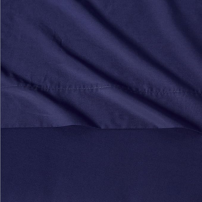 Amazon Basics Organic Cotton Sheet Set with 2-Pieces Pillowcase, Navy Blue, Queen