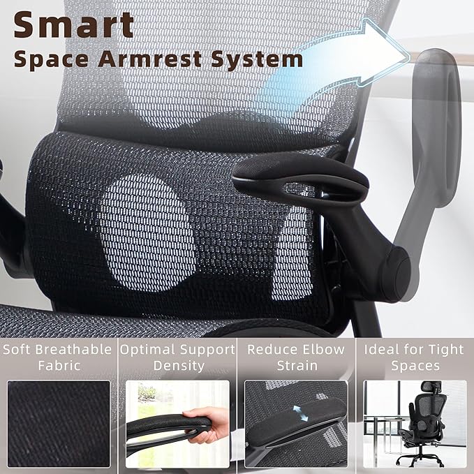 Ergonomic Office Chair, Adjustable High Back Desk Chair with Headrest Footrest 2D Lumbar Support - Executive Breathable Mesh Comfy Swivel Rolling Reclining Computer Task Chairs for Home Office Gaming