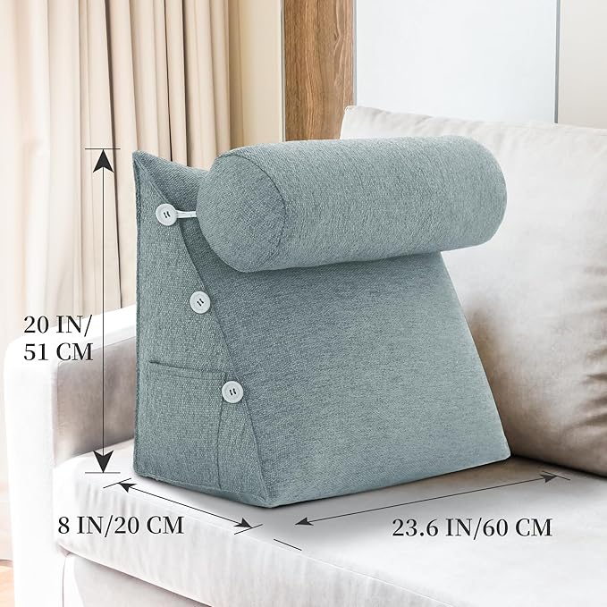 Bed Wedge Reading Pillow, Adjustable Reading Throw Cushion Triangular Pillow Wedge Couch Pillow for Lumbar Neck Back Support Pillow with Removable Cover