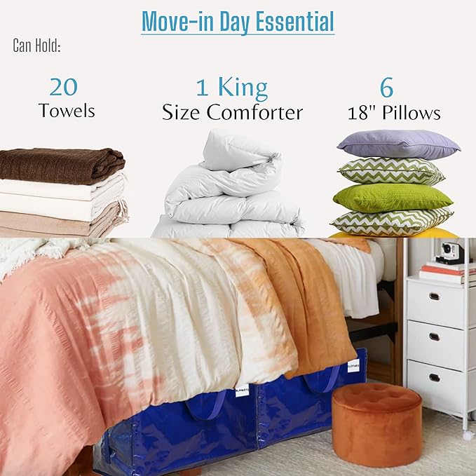 VENO 4 Pack Moving Bags and Large Christmas Decoration Storage Bins with lids. Alternative to Moving Boxes, Packing Supplies for College. Heavy Duty Totes (Blue, 4 Pack)