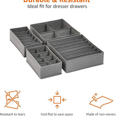 Amazon Basics Dresser Drawer Storage Organizer for Undergarments, Set of 4 - Gray