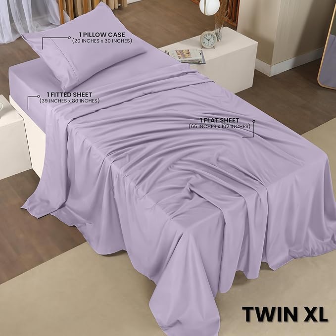 Utopia Bedding Twin XL Sheet Set – 3 Piece Bed Sheets for Twin XL Size Bed, Soft and Breathable Microfiber, Includes 1 Fitted Sheet, 1 Flat Sheet and 1 Pillowcase (Lavender)
