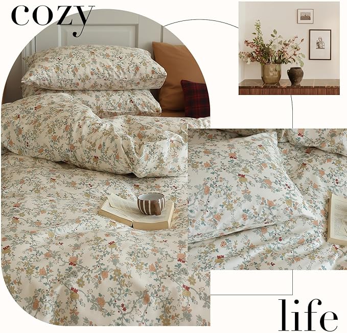 HighBuy Pink Flowers Duvet Cover Twin XL Kid Girl Cottagecore Bedding Comforter Cover with 2 Pillowcase Soft Cotton Peach Floral Bedding Set Twin XL Boho Duvet Cover Set 3 Piece