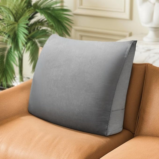 Daneey Back Pillow for Sitting in Bed, Back Support Pillow for Couch, Removable Velvet Cover, Gray