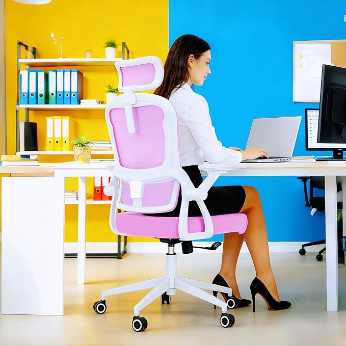Ergonomic Office Chair - 400LB Comfy Desk Chairs with Adjustable Headrest and Lumbar Back Support, Mesh Computer Chairs with Wheels and Arms for Home Office, Study