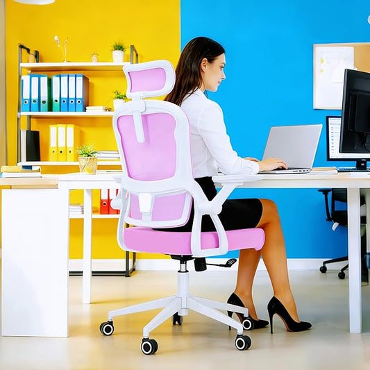 Ergonomic Office Chair - 400LB Comfy Desk Chairs with Adjustable Headrest and Lumbar Back Support, Mesh Computer Chairs with Wheels and Arms for Home Office, Study