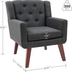 Accent Chair Button-Tufted Upholstered Living Room Chairs Comfy Reading Chair Mid Century Modern Chair with Linen Fabric Lounge Arm Chairs for Living Room Bedroom (Grey)
