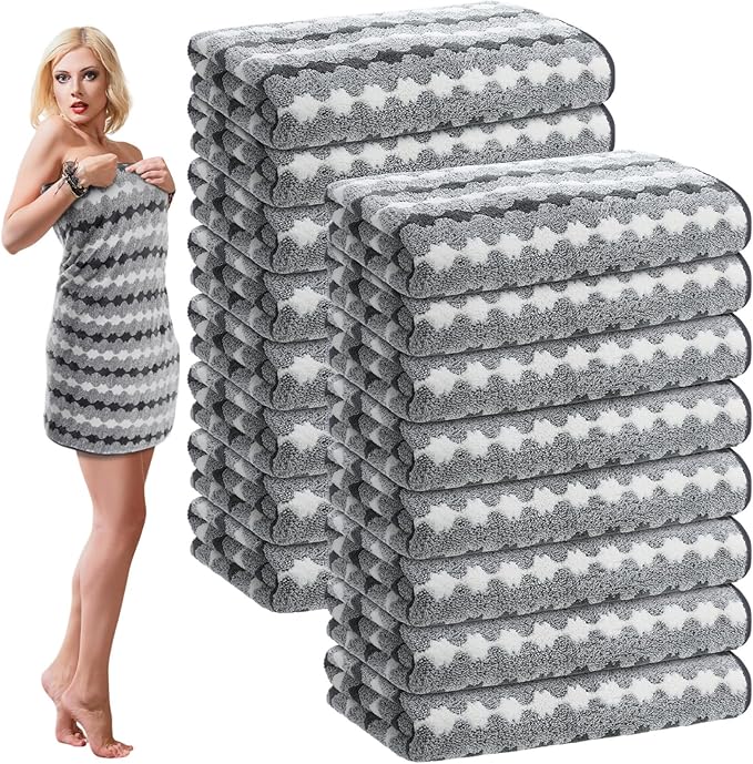 16 Pack Microfiber Bath Towels Bulk 27'' x 60'' Oversized Size Bath Towel Highly Absorbent Extra Large Soft Drying for Shower Beach Winter Salon Sport Gym Party (Cone,Grey)
