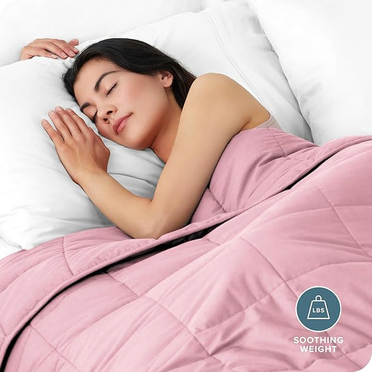 Bare Home Weighted Blanket Queen Size 20lb (60" x 80") for Adults - All-Natural 100% Cotton - Premium Heavy Blanket Nontoxic Glass Beads (Light Pink, 60"x80")