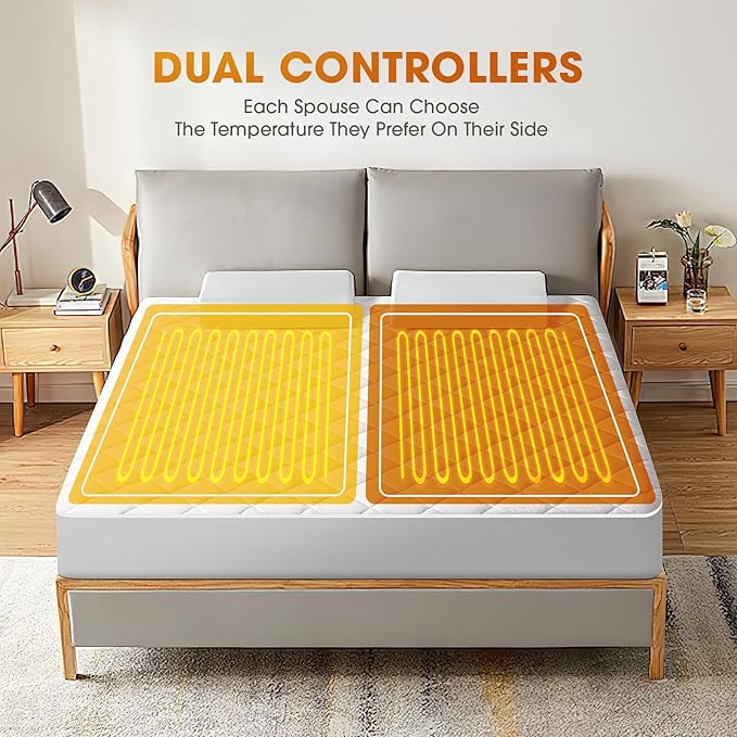 Heated Mattress Pad Queen Size,Dual Controller Electric Mattress Pad with Preheat Functions,Bed Warmer with 12 Heat Settings & 1-12 Hours Auto Shut Off,Machine Washable(60"x80",White)