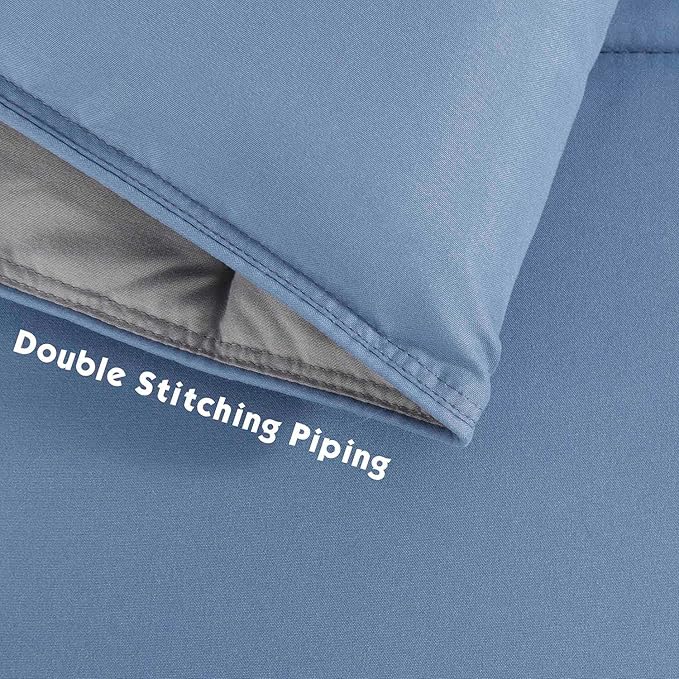 HIG 3pc Dusty Blue King Size Comforter Set - All Season Reversible Down Alternative Comforter with Sham - Quilted Duvet Insert with Corner Tabs - Box Stitched Blanket - Breathable, Soft, Fluffy