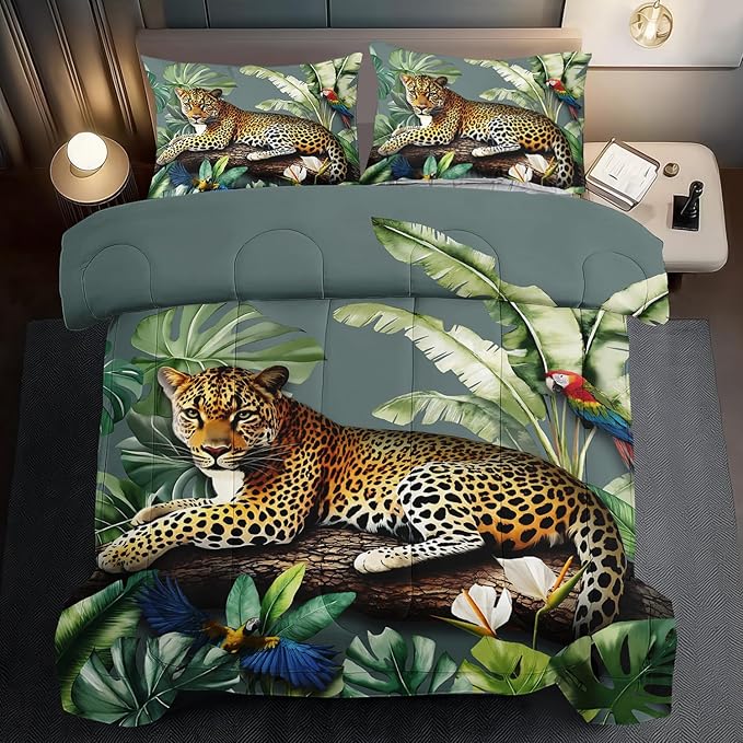 Animal Leopard Print Comforter Set Full Animal Cheetah Print Comforter Set Boys Girls Floral Leopard Bedding Bedroom Decor Floral Cheetah Bedding Full Jungle Plant Room Decor
