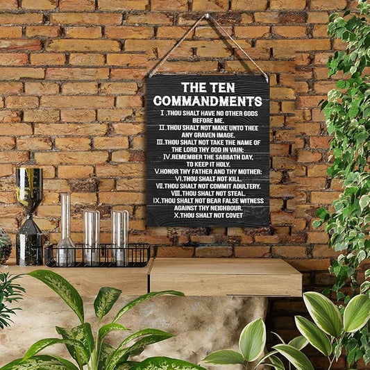 YCYD Ten Commandments Decor,10 Commandments Desk Poster, Christian Bible Verse Decor Religious Home Rustic Wooden Box Sign for Living Room Bedroom Office 10 x 8 Inches Black