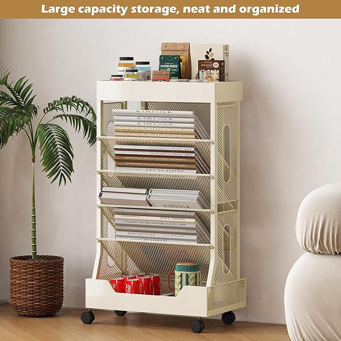 COVAODQ Rolling File Cart Book Cart with Wheels Mobile Bookshelf File Organizer Beside Desk, Free-Standing File Holder, Paper Letter Tray Organizer Mesh Desk Organizer for Office School