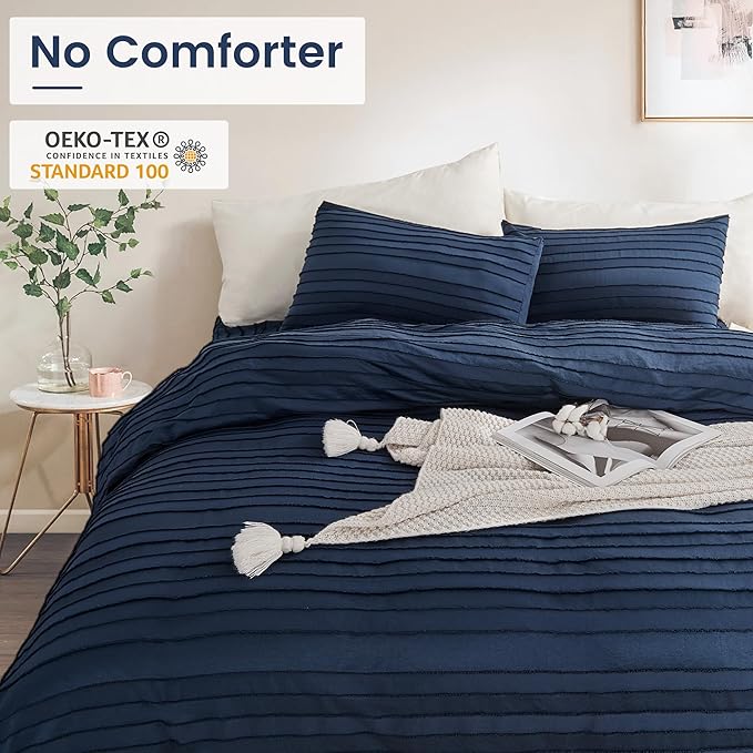 NEXHOME PRO Twin Duvet Cover, Navy 2 Pieces Boho Tufted Twin Size Duvet Cover Set, Soft and Lightweight Microfiber Comforter Cover Set for All Season (Navy Twin, 66 x 90)-No Comforter