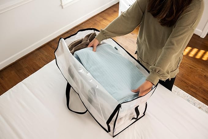 ClearSpace Heavy Duty Moving Bags or Storage Bags – Clear Storage Bins with Lids, Large Moving Boxes with Backpack Straps & Zippers,– Packing Box & Moving Supplies for College Dorm, 5 Pack