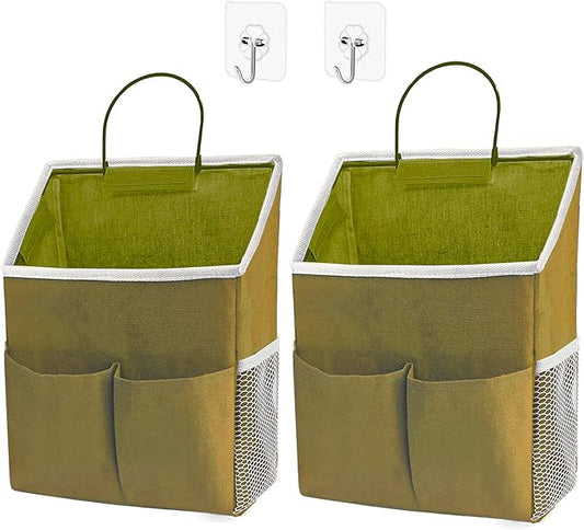 2pcs Wall Hanging Storage Bag,Wall Hanging Organizer Bags with Pockets, Wall Organizer Storage for Dormitory Bathroom Bedroom Kitchen(Dark Khaki)