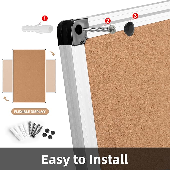 Board2by Extra Large Cork Bulletin Board 96" X 48", Silver Aluminum Framed 8'x4' Corkboard for Wall, Wall Mounted Notice Pin Board with 18 Push Pins for School, Home & Office