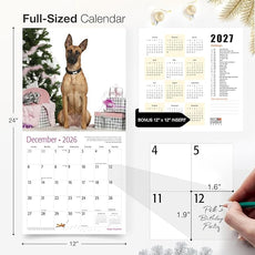 RED EMBER Belgian Shepherds 2026 Wall Calendar 12 Month | 12