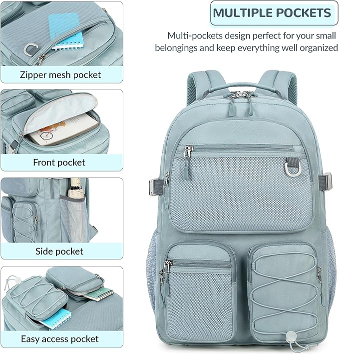 Lohol Multi-Pocket Backpack for Travel College, Heavy Duty Big Bookbag with 15.6 inch Laptop Compartment (Black Blue Galaxy