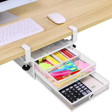ROSYLINE Under Desk & Desktop Drawer Organizer - 2-Tier Metal Slide Out Drawers Organizer, Storage for Home Office Desk (White)