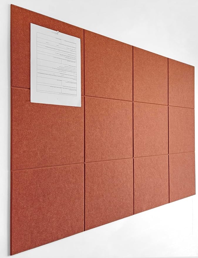 Felt Wall Tiles | Large Cork Board Alternative | Aesthetic Felt Bulletin Board for Office, Home & Classroom | Large Cork Boards for Walls Pinboard (12-Pack) | Dark Orange