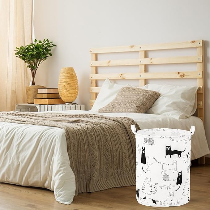 Foldable Baby Laundry Basket Hamper for Nursery Girl Boy kids Clothes laundry hamper basket Portable Tall Collapsible Cute Laundry Basket Organizer, Nursery Storage Basket with Handles (Animal Cats)