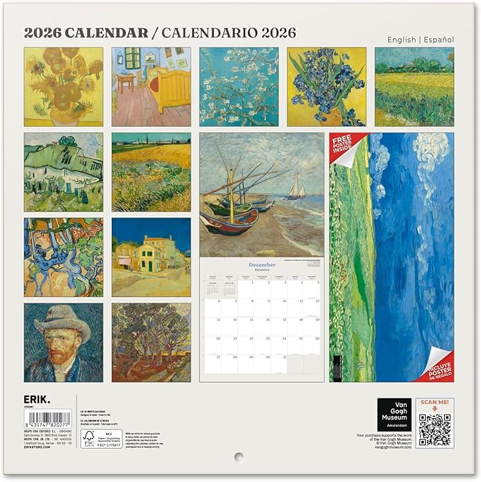 Official Van Gogh Wall Calendar 2026 12" x 12" FSC® Plastic Free - Starts Week On Sunday | Family Planner Art Calendar 2026