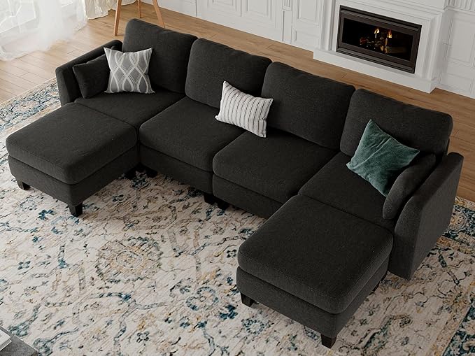 Modular Sectional Sofa, Convertible U Shaped Sofa Couch with High Density Memory Foam, 6 Seat Comfy Modular Sofa Couch for Living Room, Modern U Shaped Sectional Sofa, Dark Grey
