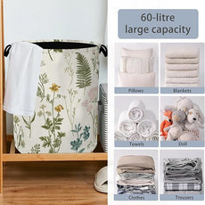 Wildflowers Herb Laundry Basket,Plants Botanical Oxford Cloth Laundry Hamper with Handle Foldable Portable Clothes Storage Basket for Bathroom Bedroom Dorm Room 16