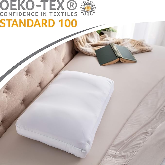 PILLOWY Premium Microbead Bed Pillow, Large Extra Fluffy But Supportive - Ultra Comfortable Sleep with Silk Like Anti Aging Cover 85% Spandex/ 15% Nylon Breathable, Cooling White