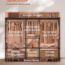 Clothes Rack, Portable Closet, 71.7 Inch Large Capacity Wardrobe Closet, Clothes Storage Organizer with Shelves and 3 Hanging Rods, Easy to Assembly, Black PCT035B01