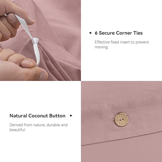 JELLYMONI Cotton Duvet Cover King Size - Pink Comforter Cover with Button 100% Washed Cotton 3PCS Breathable Soft Solid Bedding Set Duvet Cover 104×90in & 2 Pillowcases (NO Comforter)