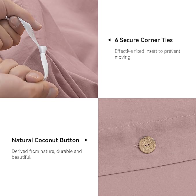 JELLYMONI Cotton Duvet Cover Cal King Size - Pink Comforter Cover with Button 100% Washed Cotton 3PCS Breathable Soft Solid Bedding Set Duvet Cover 104×98in & 2 Pillowcases (NO Comforter)