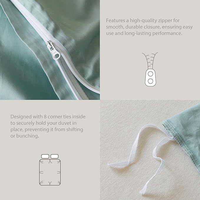 HeimenAogo Egyptian Cotton Duvet Cover Full Sateen Weave, Silky Soft and Breathable Bedding Set with Zipper Closure, Long Staple Cotton Bed Linen Skylight Blue 3Pcs (80"×90")