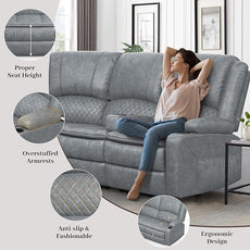 Manual Reclining Sectional Sofa Set, 6 Seats Soft Leather Recliner Corner Sectional Couch, Family-Sized L-Shaped Recliner Couch with USB Charging, Thickened Padding, Sturdy Frame, Grey