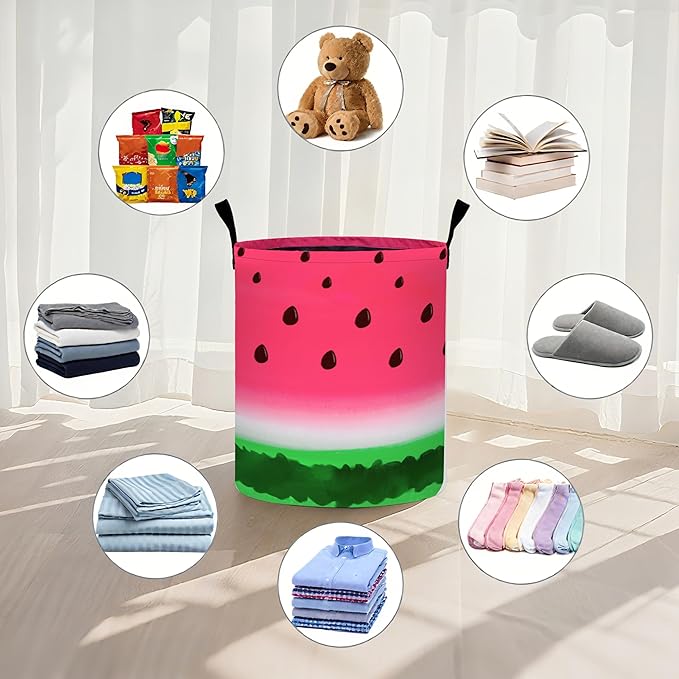 Watermelon Laundry Basket Foldable Oxford Cloth Tote Bag Laundry Hamper Clothes Storage Bucket Organizer For Bathroom/Laundry Storage/Bedroom 19.6x15.7 Inch