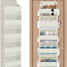 1 Pack Over The Door Organizer, Hanging Storage Organizer with Clear Window, 40lb Ultra Sturdy Large Capacity Room Organizer for Pantry Bathroom Nursery Closet Baby Essential (Beige)