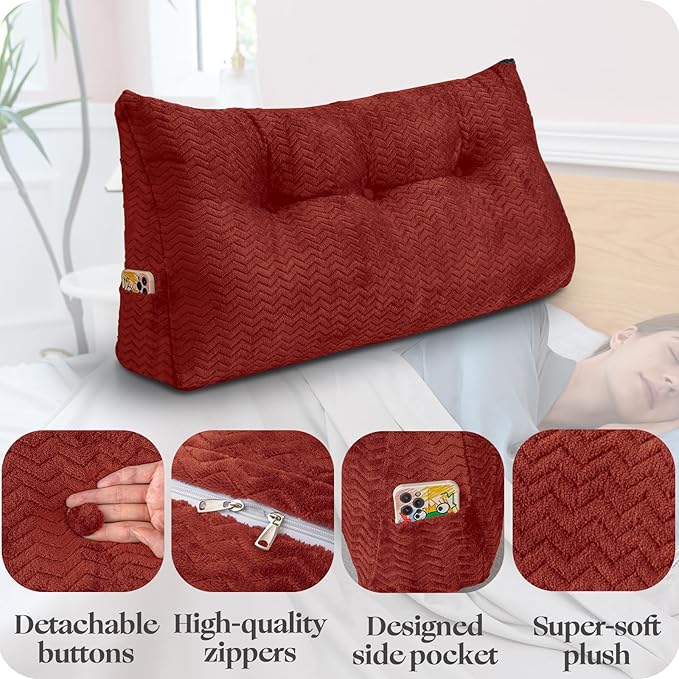 Large Bolster Triangular Headboard Wedge Backrest Positioning Support Bed Rest Reading Pillows Headboard Wedge Pillows for Day Bed with Removable Cover